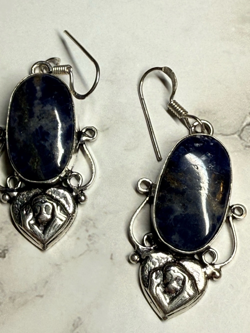 Blue Stone Silver Drop Earrings - Women Jewelry